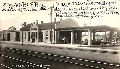 1930s Milwaukee Road CMStP&P Train Depot New Lison WI Railroad Wisconsin RPPC • $84.99