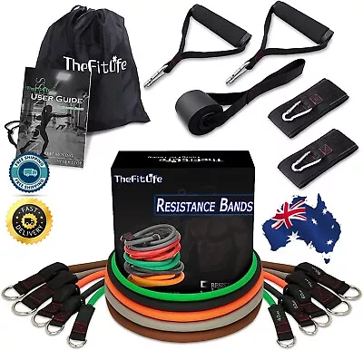 Thefitlife Exercise Resistance Bands With Handles - 5 Fitness Workout Bands Stac • $41.95