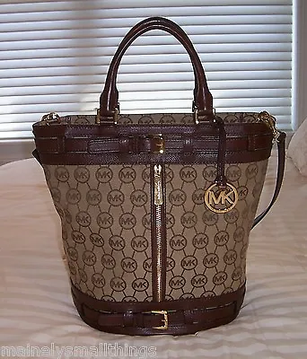 NWT Michael Kors KINGSBURY Medium Tote Bag Monogram Jacquard Bg/Eb/Mocha • $379.95