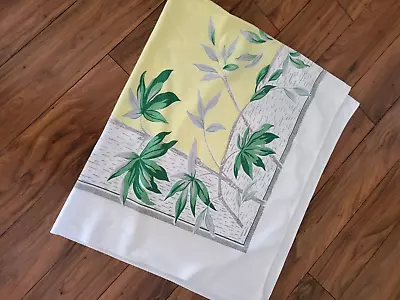 Vintage Printed Tablecloth Showing Green And Gray Leaves With Yellow Center • $9.99