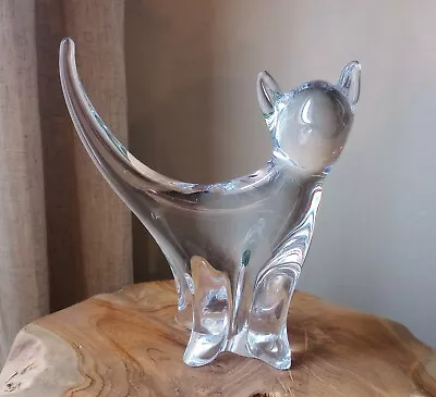 Benito Marcolin Art Glass Cat Sweden Blown Crystal Signed Sculpture Figure • $95