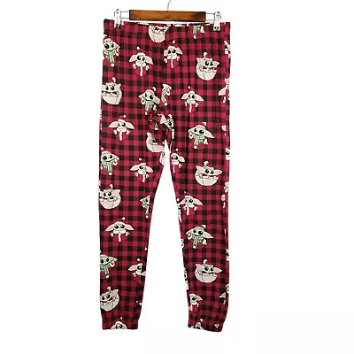 Munki Munki Star Wars Womens Pajama Pants M Red Plaid Jogger Baby Yoda Santa • $22.95