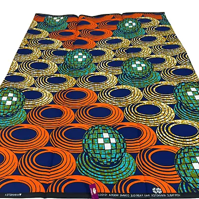 African Fabric Ankara 100% Cotton Material Blue Teal Orange Black Cloth 3 Yards • £13.58