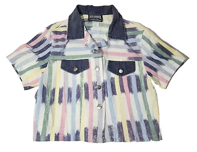 VTG Rough Rider By Circle T Women's S Western Pastel Denim Crop Shirt Button USA • $21.95