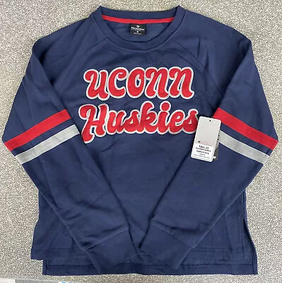 NWT UConn Huskies Colosseum Embroidered Crew Neck LS Sweatshirt Womens M • $29.95