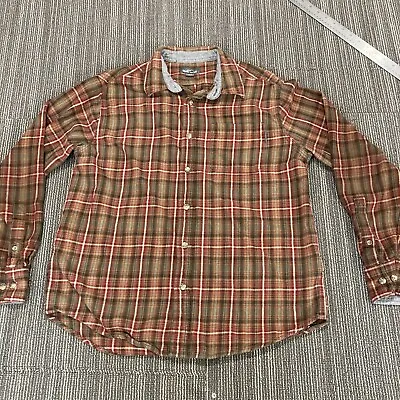 Eddie Bauer Flannel Shirt Mens Large Tan Brown Red Outdoor Casual EUC • $6.99