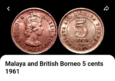 £15.44 • Buy 1961 Malaya And British Borneo 5 Cents (see Pics For Grade) High Quality Coin.