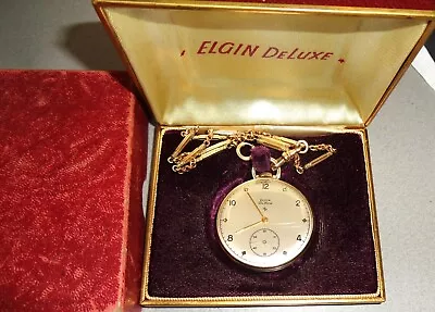 Vintage 1950s Elgin 592 Deluxe Pocket Watch S10 17J Mint In Box Running& Working • $99.99