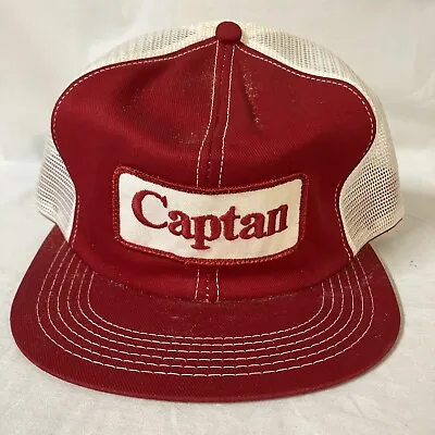 VTG K-Products 'Captain' Patch Snap Back Hat Cap Red White USA Made Free Ship! • $14.99