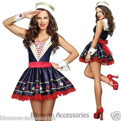 K15 Navy Sailor Girl Uniform Ladies Rockabilly Pin Up Fancy Dress Costume & Hat • $37