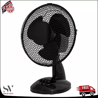 16  Desk Table Fan Black Color Oscillating Portable 3 Speed Tilting Home Cooling • £27.69