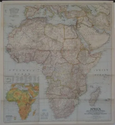 1950 Map COLONIAL AFRICA Arabia Congo Kenya Nigeria Rhodesia Gold Coast Zanzibar • £20.08