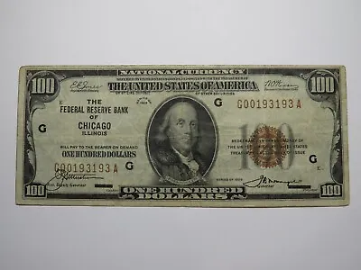 $100 1929 Chicago Mini Repeater National Currency Federal Reserve Bank Note VF • $232.74