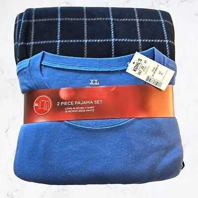 New Kohl's Men's Two Piece Flannel Blue Plaid PJ's Sleep Set Sz XL • $15