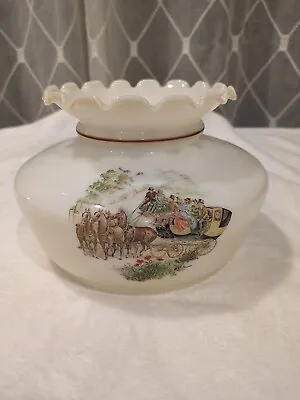 Vintage Hurricane Milk Glass Lamp Shade 7  W. Horse & Carriage • $80