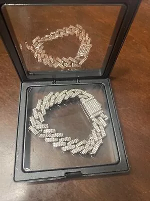 14mm Real Moissanite Cuban Chain Bracelet Men  925 Silver Passes Tester • $56