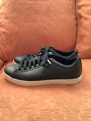 LACOSTE Straightset Lace Black Leather Lace Up Shoes Trainers Sneakers UK6 • £20