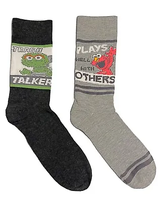New SESAME STREET Mens OSCAR & ELMO 2 Pair Of  Socks TRASH TALKER ‘PLAYS WELL’ • $11.99
