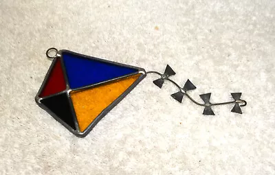 Vintage Sun Catcher-Stained Glass Flying Kite With Tail-Glass & Metal • $19.99