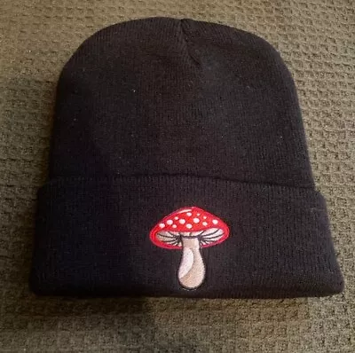 Mushroom Beanie Hat Black Red • $10