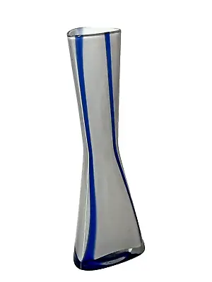 Venetian Murano Type Glass Japan Cobalt & White Bud Vase 7.5  Hourglass Marked • $24.80