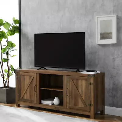 58 Inch Rustic Oak Wood TV Stand Up To 60 In. With Doors 2 Open Adjustable Shelf • $265.47