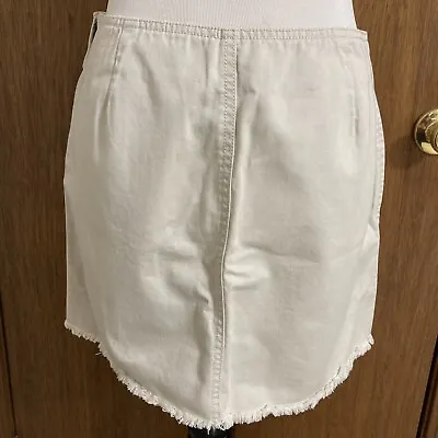 Denim J.Crew Light Tan Mini Skirt Sz 4 Chinos Distressed Hem Short Zipper • $15.88