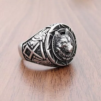 Vintage Viking Wolf Head Ring Stainless Steel Tribal Totem Mens Biker Punk Ring • $10.44