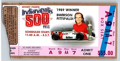 1990 Indianapolis 500 Ticket Stub Racing IMS Emerson Fittipaldi - Seat 7 • $14.99