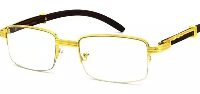 Fashion Mens Women Retro Vintage Clear Lens Gold Wood Frame Eye Glasses Designer • $10.49