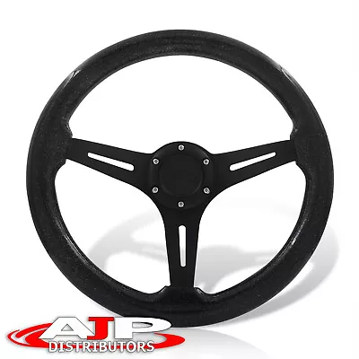 6 Bolts Deep Dish Aluminum Black Wood Steering Wheel W/ Horn Universal 14  350mm • $54.99