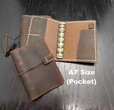 A7 Pocket Size 6 Ring Planner Organizer Genuine Leather Cover BROWN • $37