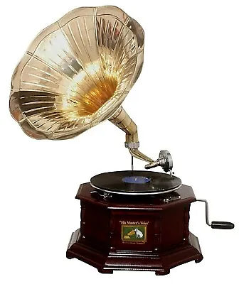 Replica Gramophone Player 78 Rpm Hex Octagonal Phonograph Brass Horn Vintage • £99.99