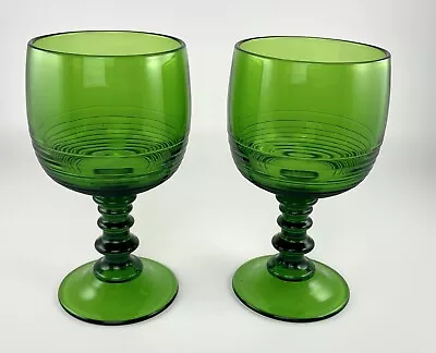 Set Of 2 Vintage MCM 7” Tall Large Emerald Green Glass Goblets • $20