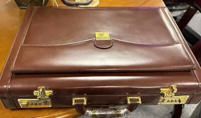 New VTG Brown Leather Briefcase W Attached Locking Portfolio FranzOutsider • $35