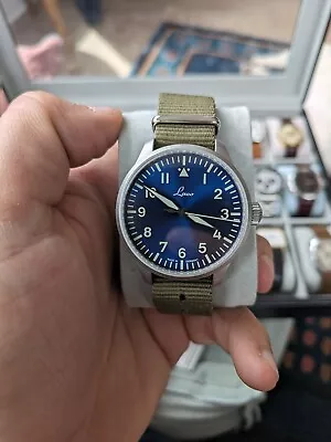 Laco Augsburg Blaue Stunde 39mm Pilot Watch Blue Face On Green NATO  • $225