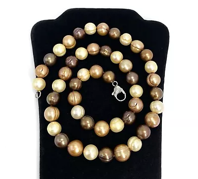 Honora Ringed Pearl Necklace Brown To Cream 20” Sterling Clasp 925 QVC • £33.74
