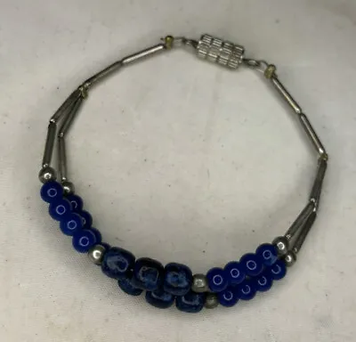 Vintage Child's Kid's Bracelet Two (2) Strand Liquid Silver W/ Blue Beads/Stones • $19.99