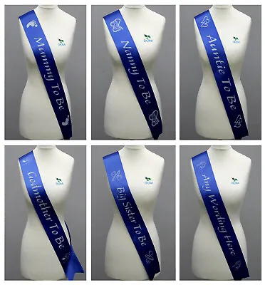 Baby Shower Sash Mummy To Be Nanny Auntie Mum Big Sister Royal Blue / Blue Text • £3.49