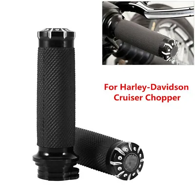 Pair 1  Black CNC Aluminum Handle Bar Hand Grips For Motorcycle Cruiser Chopper • $23.30