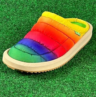 Sanuk Puffer N Chill Low Rainbow Slip On Surfer Slippers Kids Size 2 Youth • $19.95