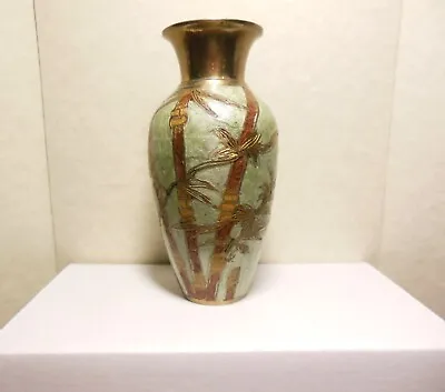 Enameled Brass Hand-painted Cloisonné Lucky Bamboo Vase India Vintage • $6