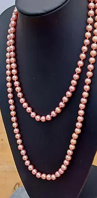 Vintage Pink  Faux Pearl Necklace Collar Very Long Imitation Pearl #45 • £4.49
