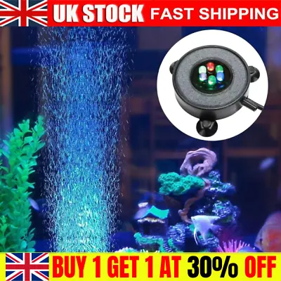 LED Aquarium Light Fish Tank Bubble Pump Round Air Stone Disk Color Changing NEW • £10.99