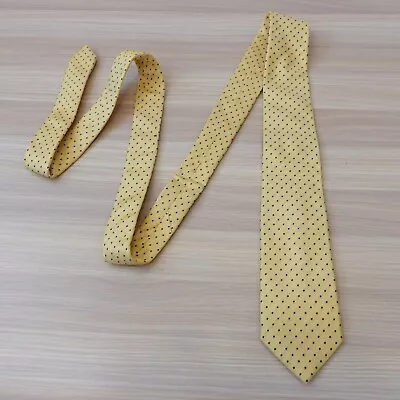 Chaps Neck Tie Mens Yellow Polka Dot Silk Minidot Necktie Simple Minimal Dress • $18.88