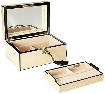 Reed & Barton Beige Jewelry Box Key Mirror Removable Suede Drawer Lines Gift New • $150