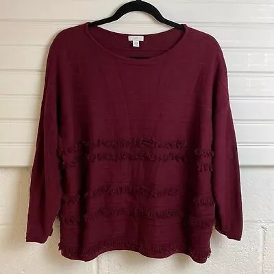 J. Jill Bordeaux Sweater With Fringe Detail Drop Shoulder Burgundy Size PM • $26.10