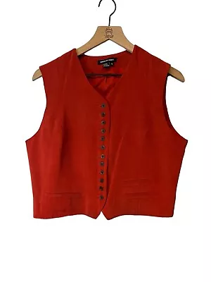 Vintage Due Per Due Women's 100% Silk Vest Red Cropped Button Up Size 12 • $42