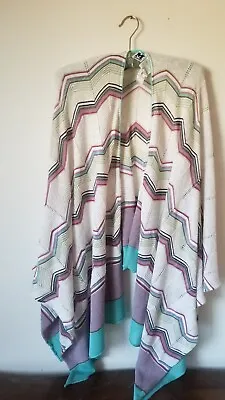 MISSONI Open Poncho Cape Zigzag Striped Cotton Blend One Size- ITALY • $101.30