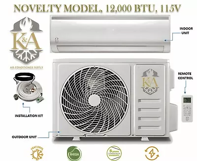 K&a Novelty 12000 Btu Ductless Mini Split Air Conditioner W/heat Pump 1ton 115v • $449.99